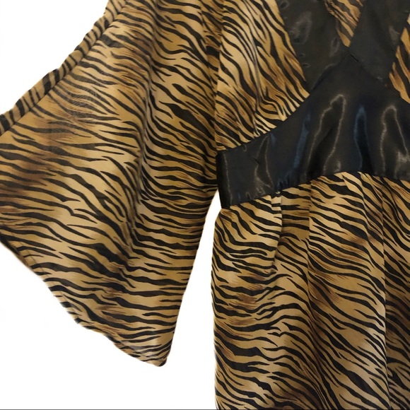 Mileage Tiger Animal Print Satin Sheer Tie Blouse - Picture 2 of 8